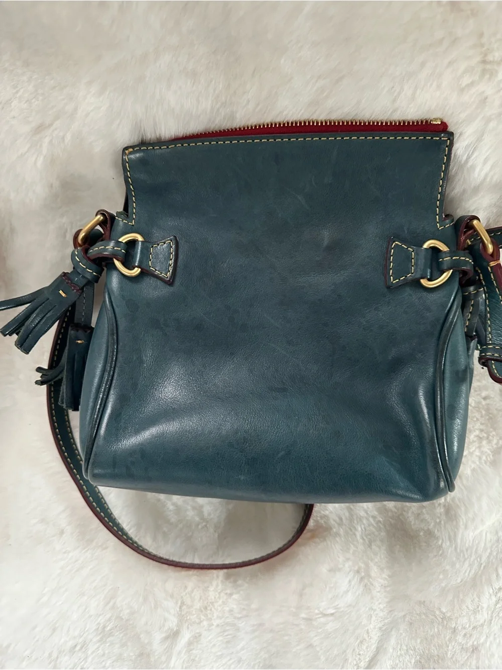 SOLD — DO NOT BUY. Dooney & Bourke Teal and Burgundy Leather Crossbody Bag - Picture 4 of 5